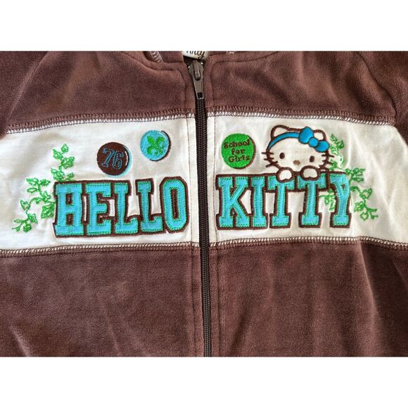 Y2k Hello Kitty Chocolate Brown Blue Tracksuit Jacket & Bottoms Girls 14/16 - Picture 11 of 15